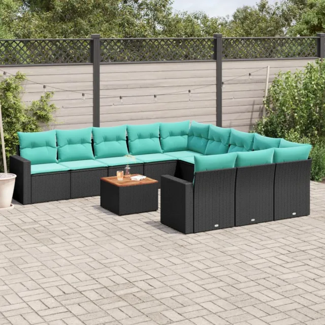 vidaXL 12-delige Loungeset met kussens poly rattan zwart, foto 2