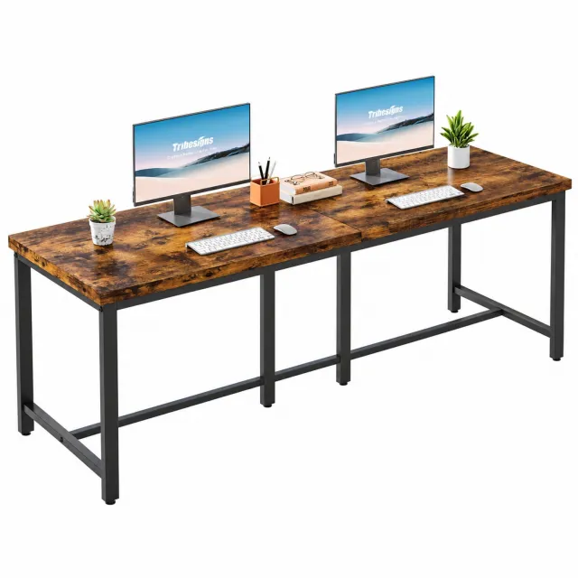 Atlasyx bureau - Tafel - Bureautafel - Computertafel - Schrijftafel - Dubbel - 2-Persoons - Metalen frame - 200 x60x 75 cm - Bruin