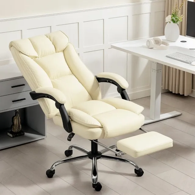 COVREO Bureaustoel 66 x 72 x 121 cm beige zwart, kunstleer, voetsteun