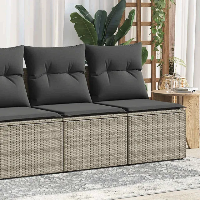 vidaXL 2-delige Loungeset met kussens poly rattan acacia lichtgrijs grijs, foto 2
