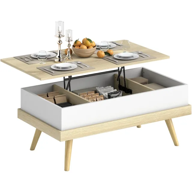 Homcom Salontafel - Spaanplaat, Grenenhout - 100 x 79 x 54 cm - Natuurlijk Hout