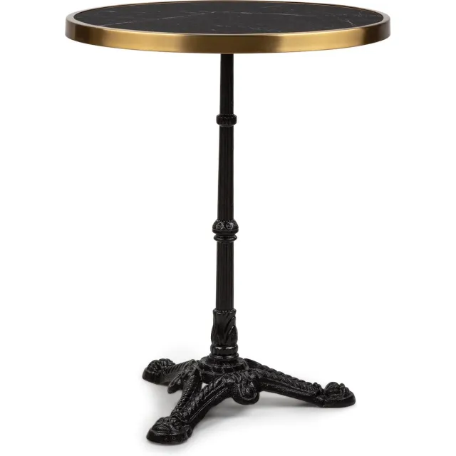 Blumfeldt Patras - Bistrotafel, tuintafel, decoratieve rand, gietijzeren onderstel, voor binnen en buiten, waterbestendig, vorstbestendig, 57,5 cm Ø 72 cm hoog, zwart Zwart / Zwart Marmer