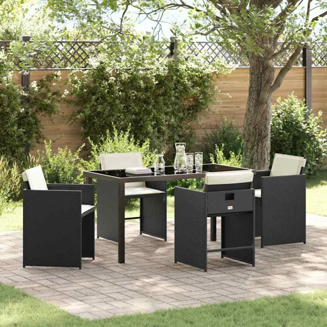 vidaXL Tuin eettafelset 5 st Zwart poly rattan, foto 2