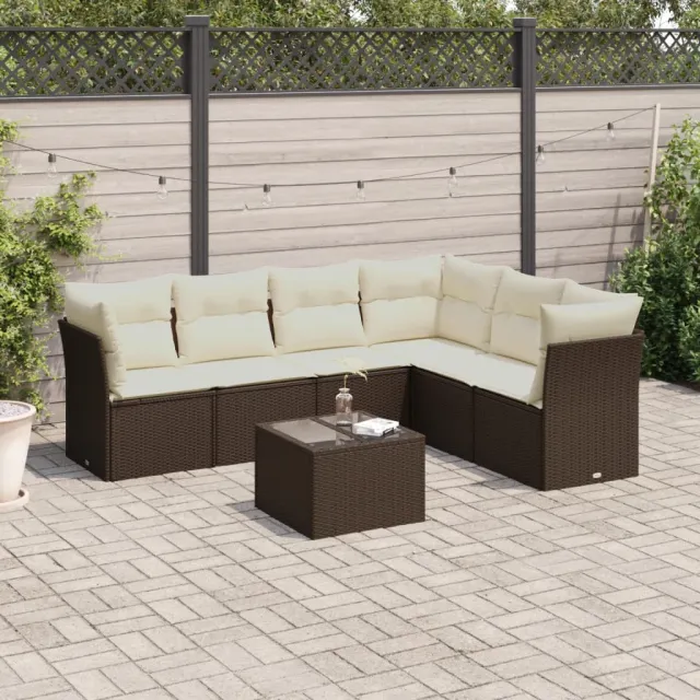 vidaXL 7-delige Loungeset met kussens poly rattan bruin, foto 2