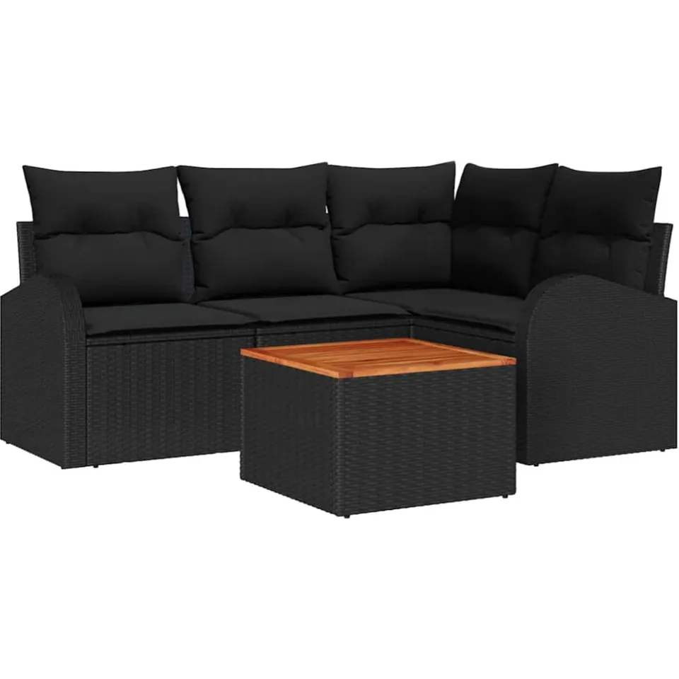 vidaXL Tuinbankenset 5 st Zwart poly rattan