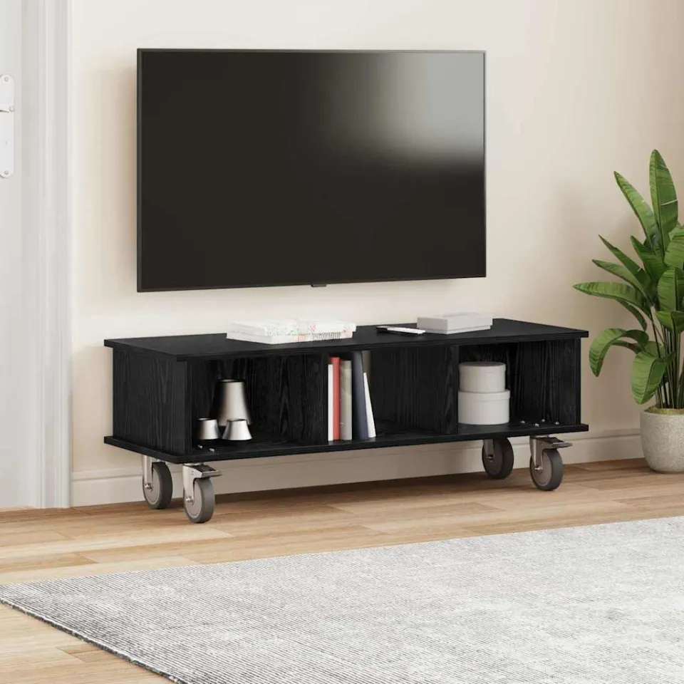 vidaXL TV-standaard 100 x 35 x 35 cm Zwart Eiken Bewerkt hout, foto 4