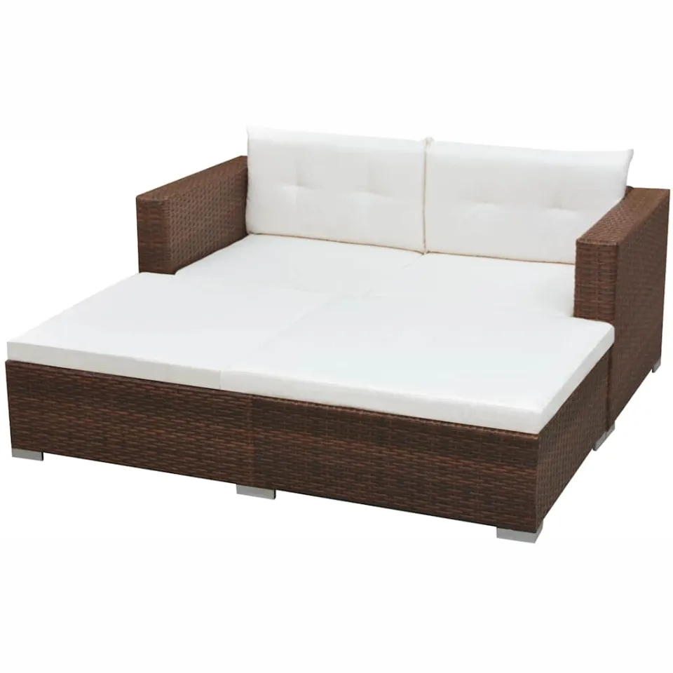 vidaXL 3-delige Loungeset met kussens poly rattan bruin