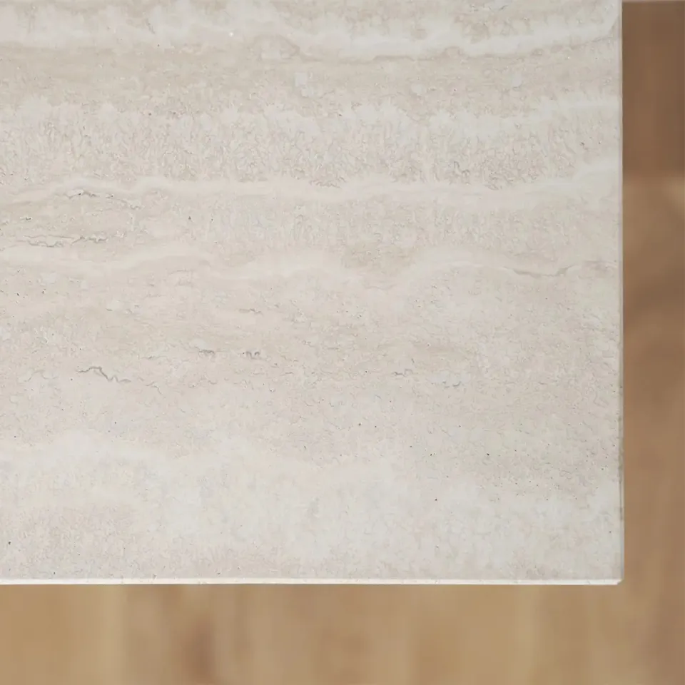 Rowico Home Orwel houten salontafel met travertine tafelblad - donker eiken - 140 cm, foto 4