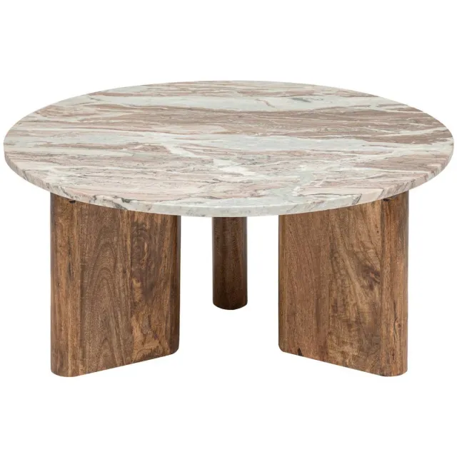 Atmosphera Créateur d'intérieur® Ronde salontafel met marmeren blad en mangohouten onderstel COPPA Beige