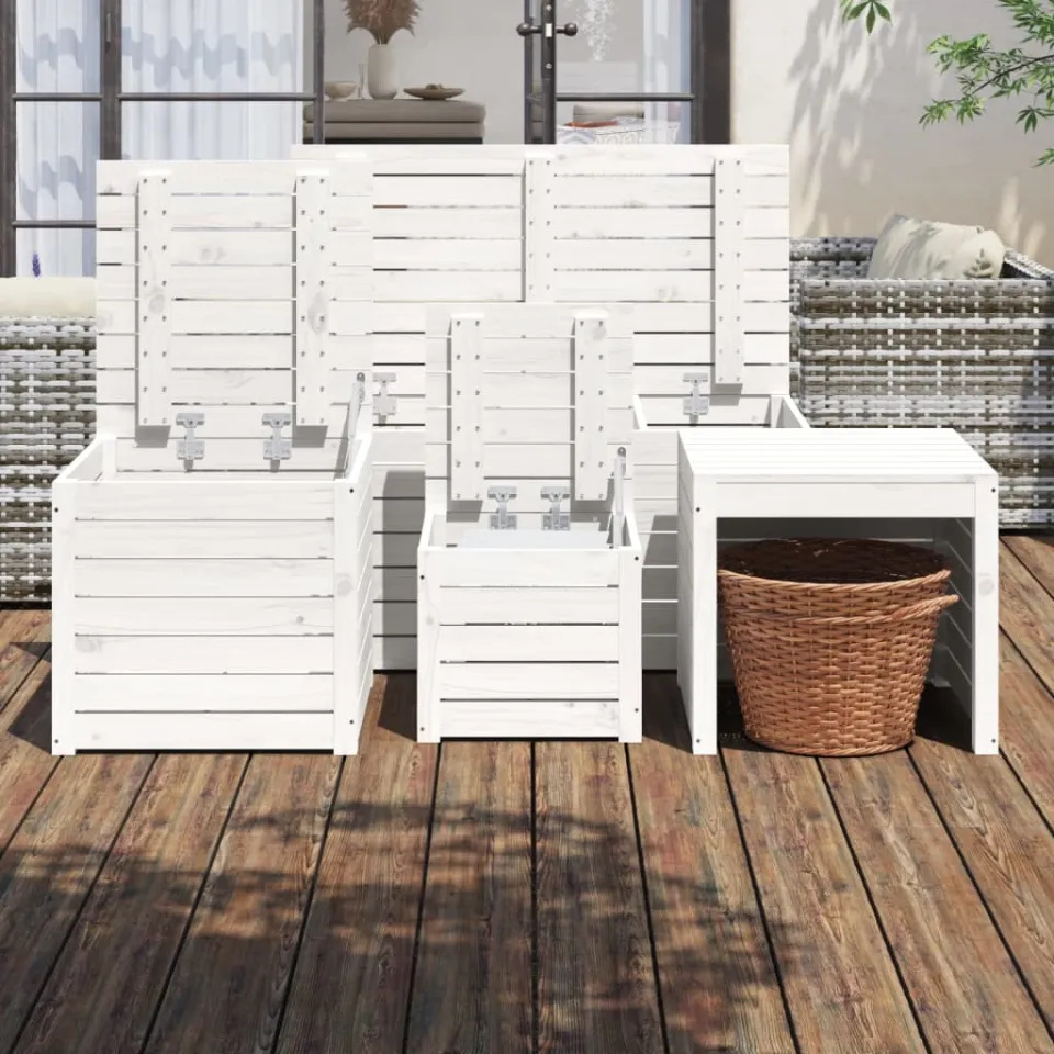 vidaXL 4-delige Tuinboxset massief grenenhout wit, foto 3
