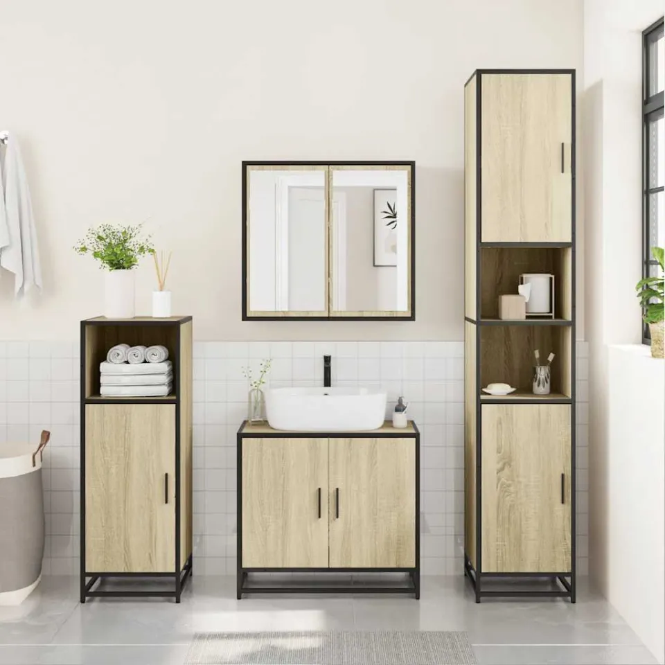 vidaXL Badkamerkast Sonoma Eiken 35x37,5x100 cm Bewerkt Hout, foto 2