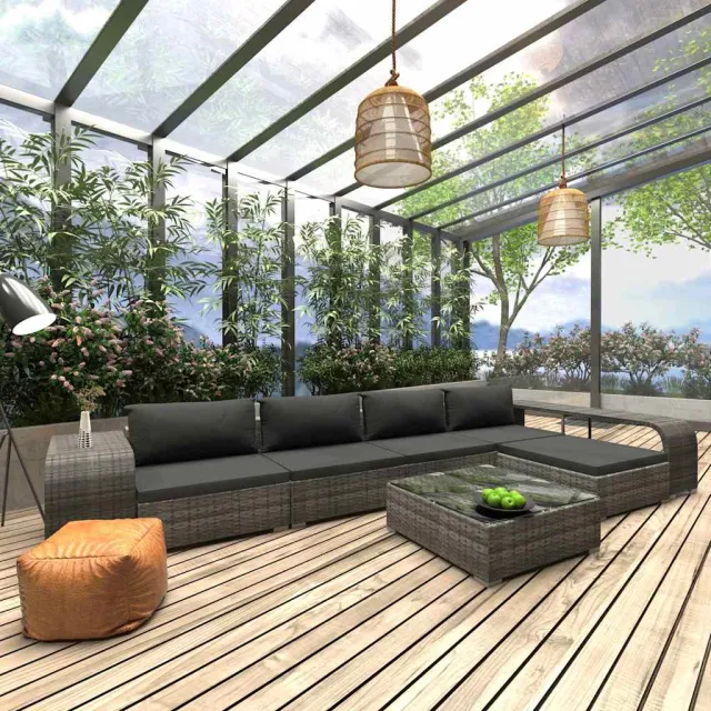 vidaXL 8-delige Loungeset met kussens poly rattan grijs, foto 2