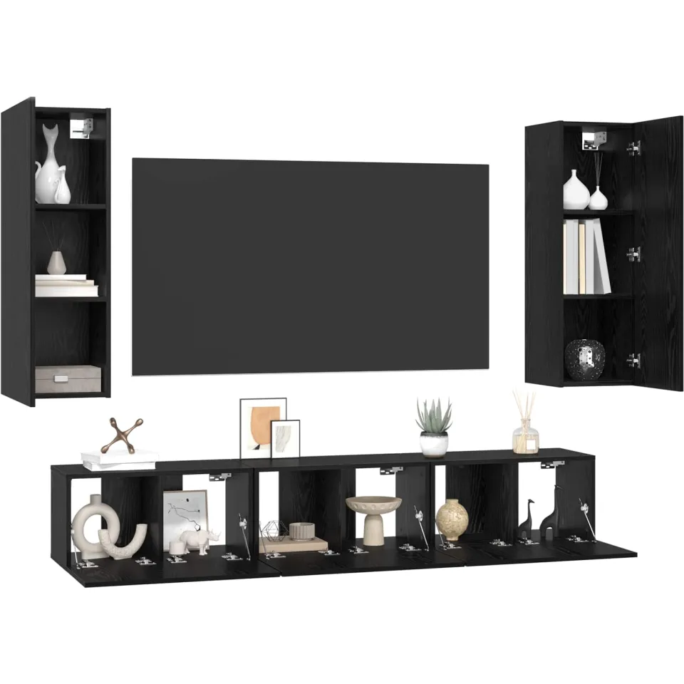 vidaXL Tv-meubelset 5 st Zwart Eiken Bewerkt hout, foto 3