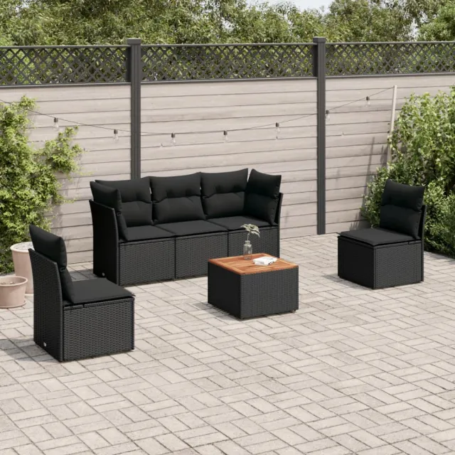 vidaXL 6-delige Loungeset met kussens poly rattan zwart, foto 2