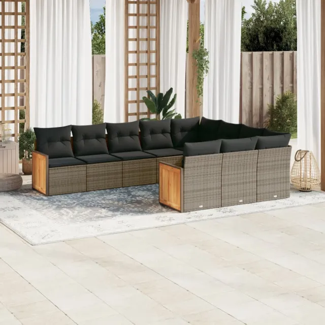 vidaXL 10-delige Loungeset met kussens poly rattan grijs, foto 2