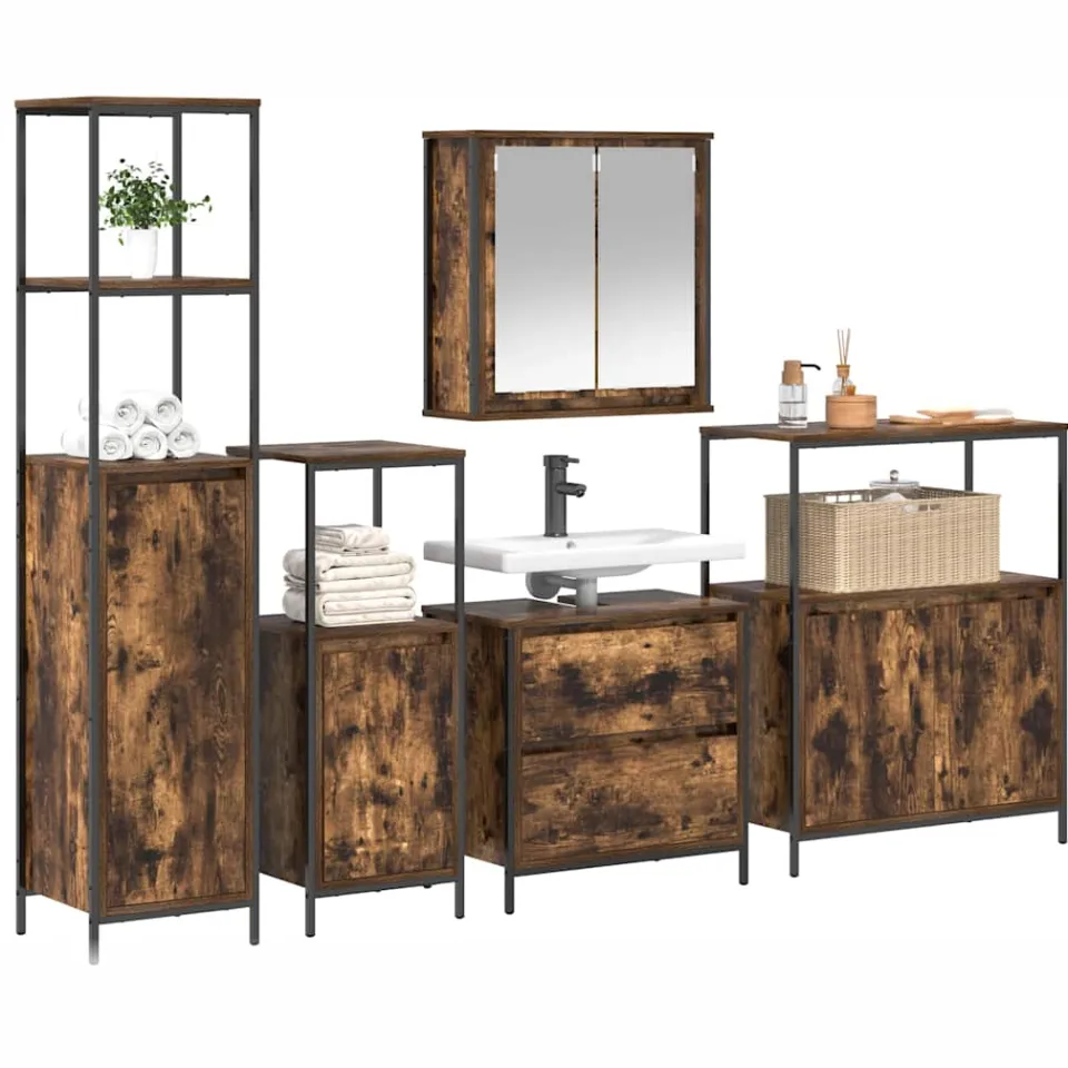 vidaXL Badkamermeubelset 5 st Bruin 36 x 35 x 165 cm Bewerkt hout