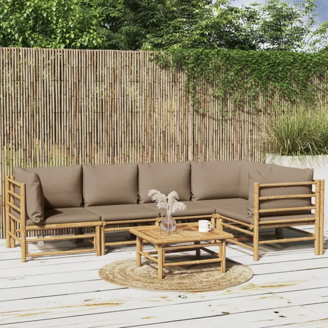 vidaXL 6-delige Loungeset met kussens bamboe taupe, foto 2