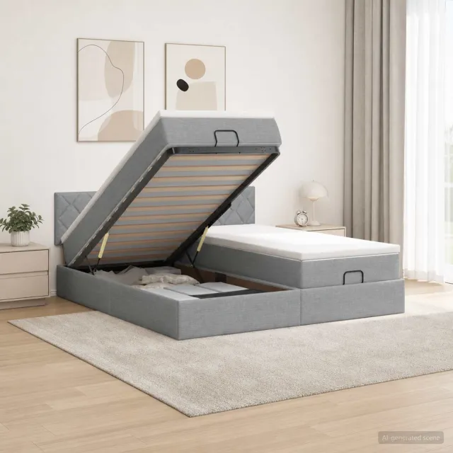 vidaXL Ottoman bed met matras met hoofdeinde 2 st Lichtgrijs Stof