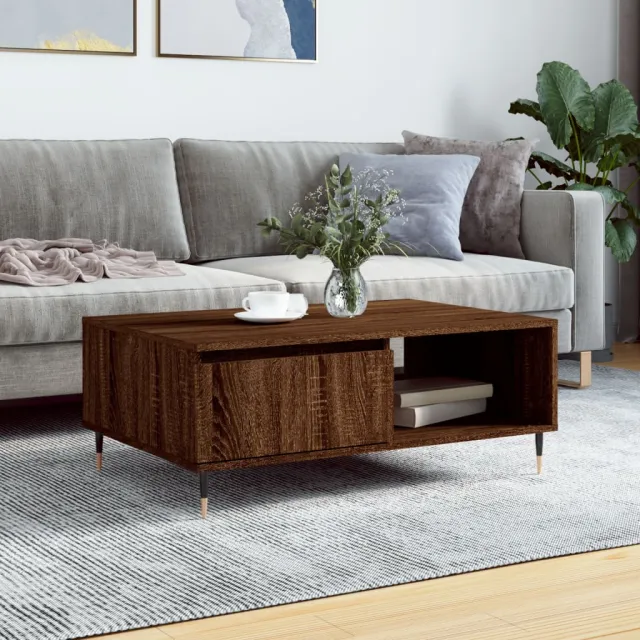 vidaXL Salontafel 90x60x35 cm bewerkt hout bruin eikenkleur, foto 2