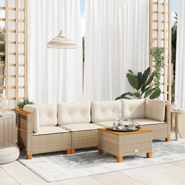 vidaXL 5-delige Loungeset met kussens poly rattan beige, foto 2