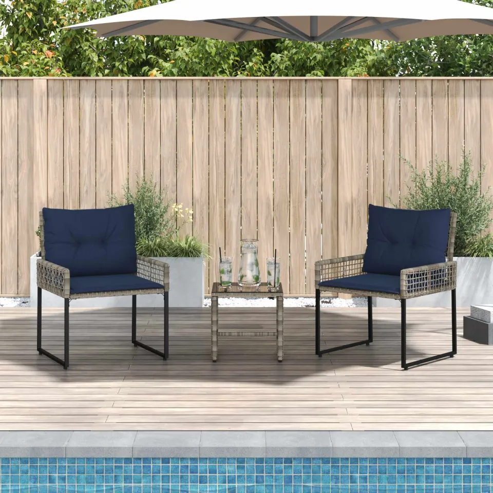 vidaXL Buitenmeubelset 3 st Grijs en Marineblauw, foto 3