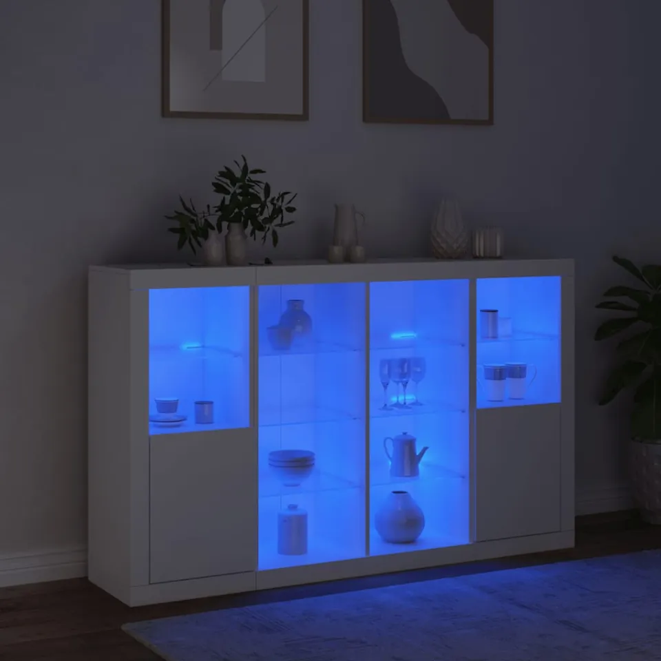 vidaXL Dressoirs met LED-verlichting 3 st bewerkt hout wit, foto 2