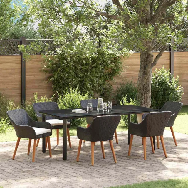 vidaXL Tuin eettafelset 7 st Zwart poly rattan, foto 2