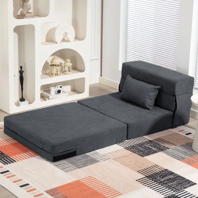 DESMIU Fauteuil - 3 In 1 Slaapfauteuil - Opvouwbaar Met Bedfunctie En Lendenkussen - Voor Woonkamer En Logeerkamer - Stof - Donkergrijs
