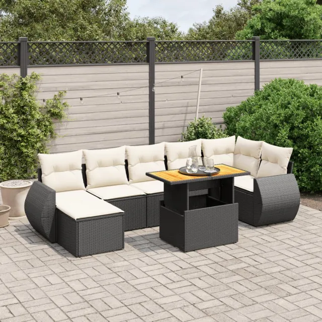vidaXL 8-delige Loungeset met kussens poly rattan zwart, foto 2