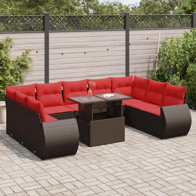 vidaXL 10-delige Loungeset met kussens poly rattan acacia bruin, foto 2