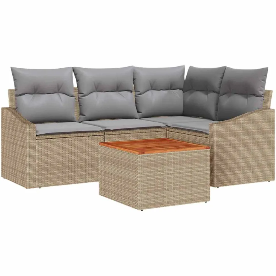 vidaXL Tuinbankenset 5 st Beige en Licht Grijs poly rattan
