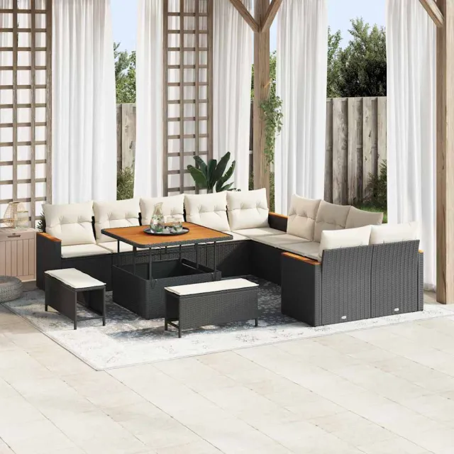 vidaXL Tuinbankenset 13 st 12-zits Zwart poly rattan