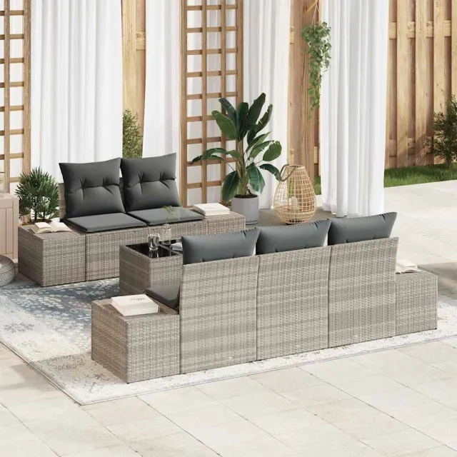 vidaXL Tuin Sofa Set 6 st Licht Grijs en Donker Grijs poly rattan Lichtgrijs