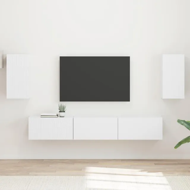 vidaXL Tv-meubelset 5 st Wit Bewerkt hout