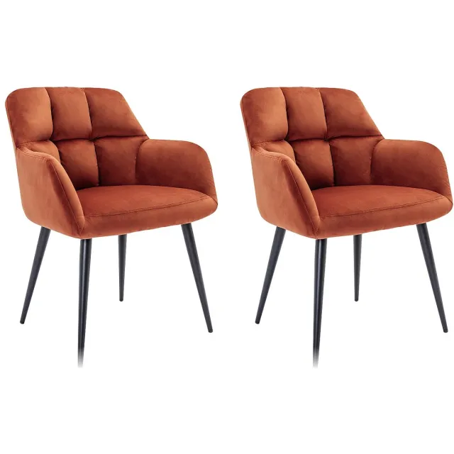 Vente-unique Set van 2 stoelen met armleuningen - Fluweel en metaal - Terracotta - PEGA
