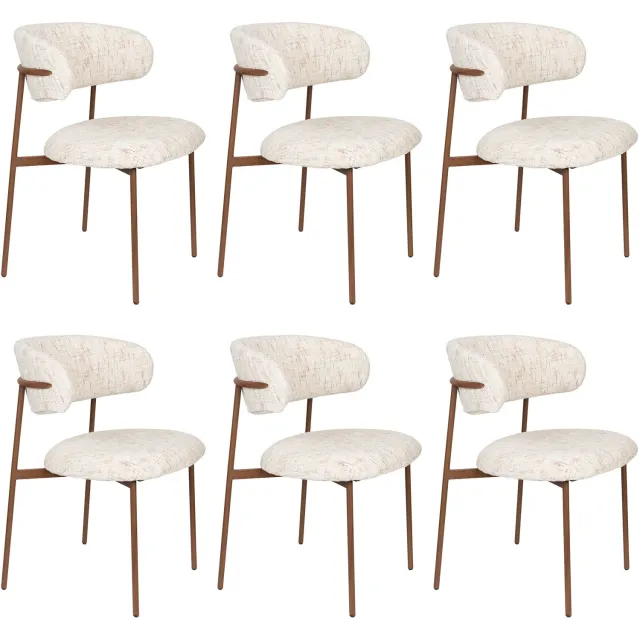 Housecraft Living Claes Eetkamerstoelen Gemêleerd Off-White - Set van 6 Wit