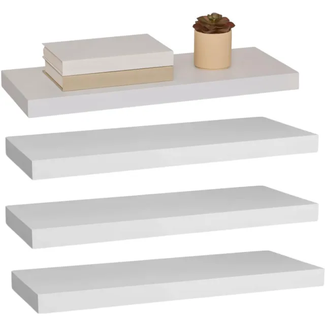 5five Zwevende wandplank Bassline - 4x - wit - 60 cm - hout/MDF - boekenplank - muurplank - opbergplank - hangplank