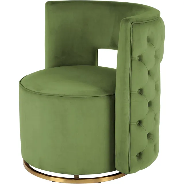 Padiro draaifauteuil 74 x 66,5 x 77,5 cm - pistachegroen en goudkleurig - fluweel - ronde rugleuning en sierknopen