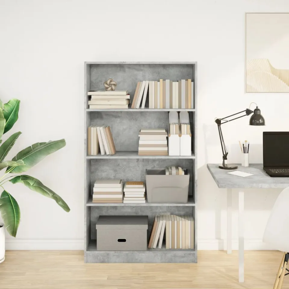 vidaXL Boekenkast 80x24x143 cm bewerkt hout betongrijs grijs, foto 2