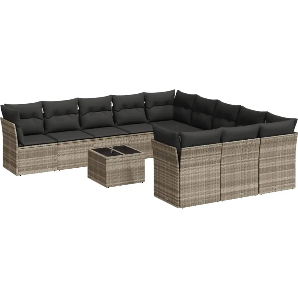 vidaXL 12-delige Loungeset met kussens poly rattan lichtgrijs