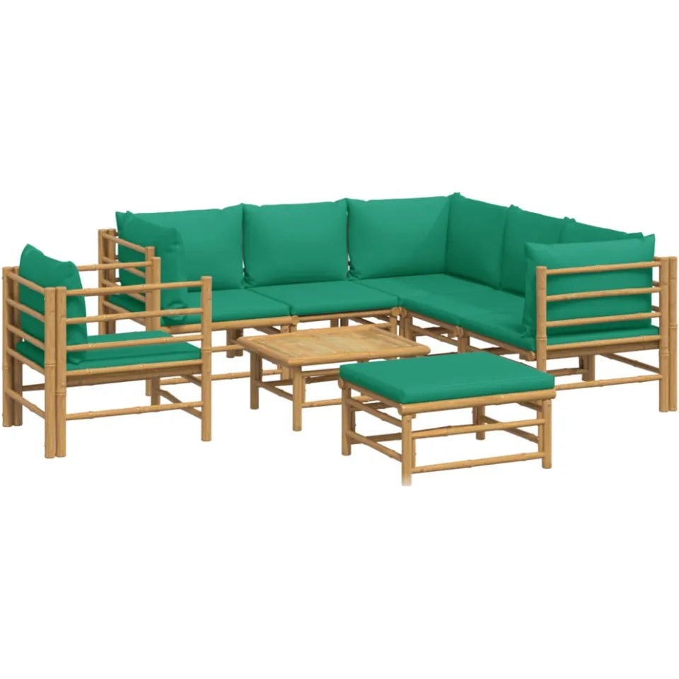vidaXL 8-delige Loungeset met kussens bamboe groen Bruin