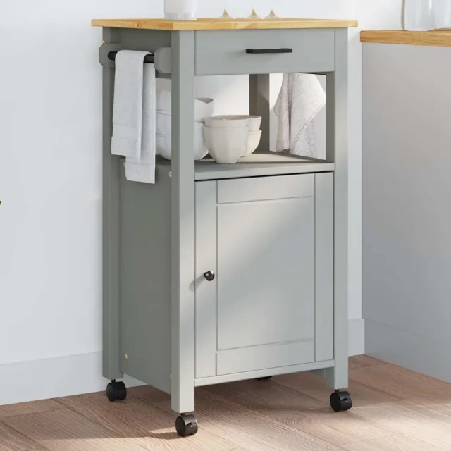 vidaXL Keukentrolley MONZA 48x40x88,5 cm massief grenenhout Grijs