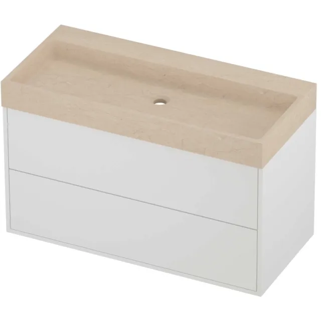 Proline Evoli Badmeubelset Hardsteen Loft 2 Laden 100x46x62 cm Sand Stone Mat White Mat Wit