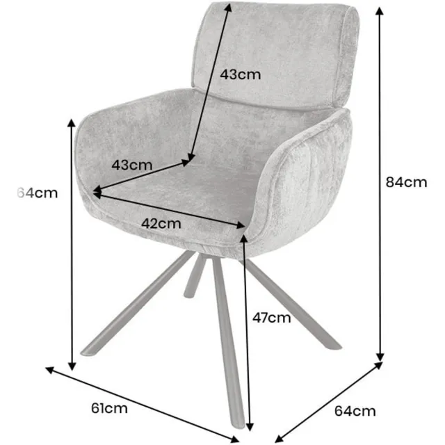 Invicta Interior Draaibare Retro Stoel UNIEK Grijs Chenille Zwart Metalen Frame met Armleuning - 46321 Zie omschrijving