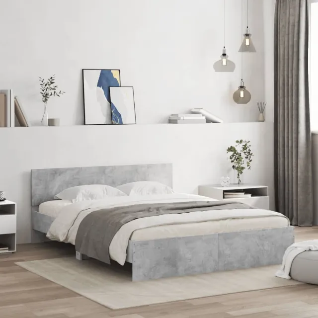 vidaXL Bedframe met hoofdeinde en LED-licht betongrijs 160x200 cm