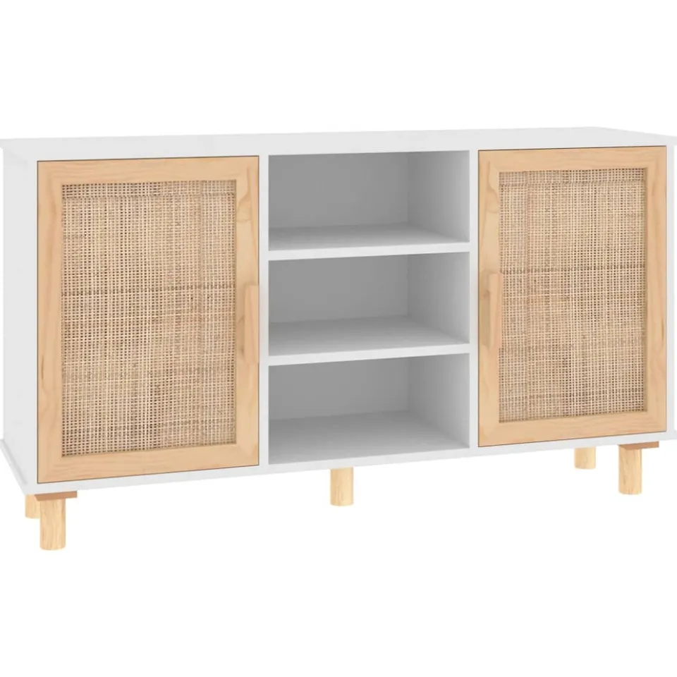 vidaXL Dressoir 105x30x60 cm massief grenenhout en rattan wit
