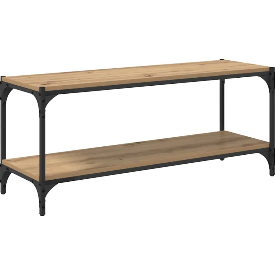 vidaXL TV-kast 2-laags 100x33x41cm Gemonteerd hout en ijzer bruin, foto 3