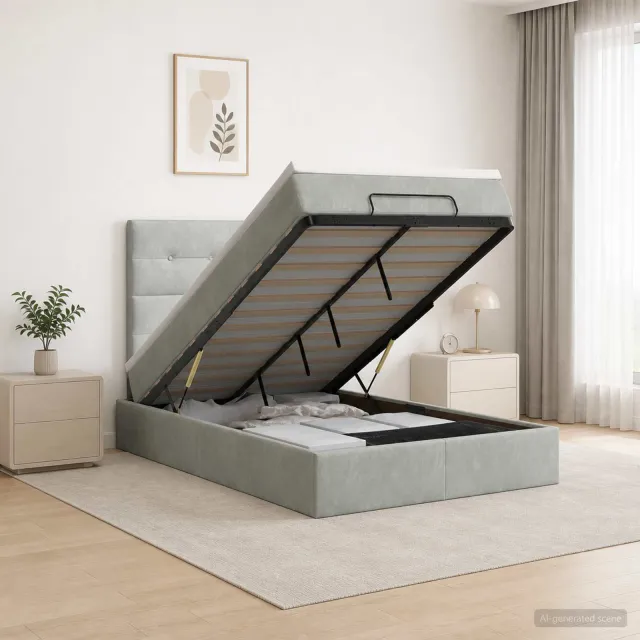 vidaXL Ottoman Bed met Matrassen en LED Lichtgrijs 120 x 200 cm