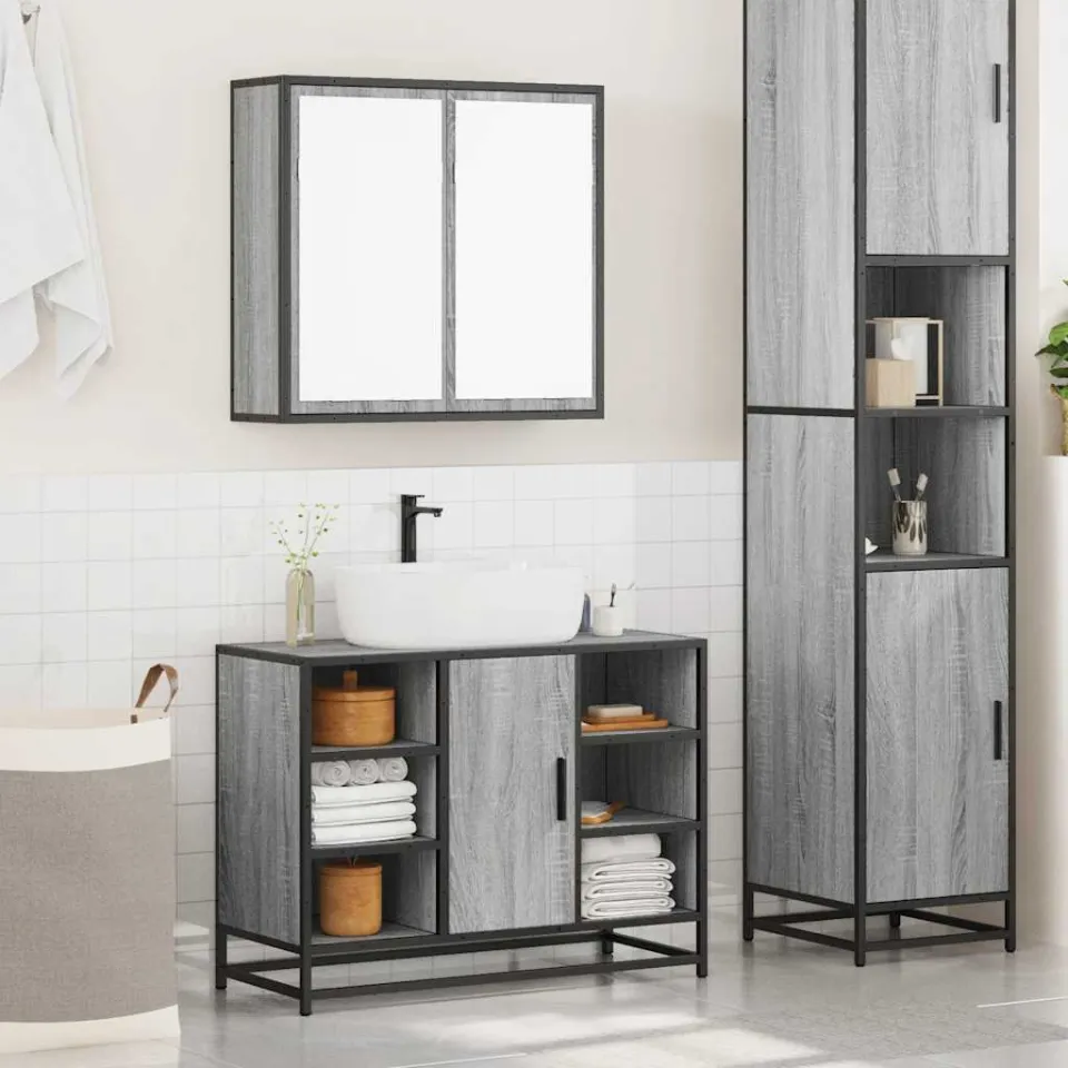 vidaXL 2-delige Badkamermeubelset bewerkt hout grijs sonoma eikenkleur, foto 2