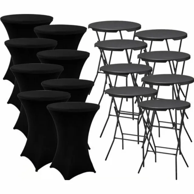 ADSafety Statafel – 8 Stuks – Inclusief Statafelhoes – Statafelrok – Inklapbaar – Stevige partytafel – Bartafel - Voor binnen en buiten – Ø80 x 110 cm - Zwart